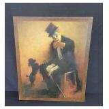 Clown print glued on wood