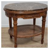 Vintage 2-tiered oval side table with marble top