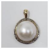 14K gold, diamond, & Mabe pearl enhancer/pendant