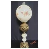 Vintage floral milk glass banquet table lamp