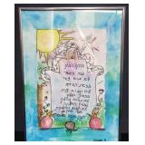 Signed ink and watercolor painting