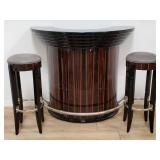 Art Deco-style bar cabinet with 2 bar stools