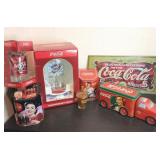Vintage Coca-Cola tins, ornament, & sign