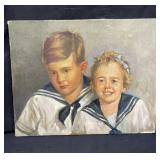 Vintage oil on canvas painting of children