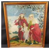 Framed handmade needlepoint tapestry