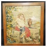 Framed handmade needlepoint tapestry