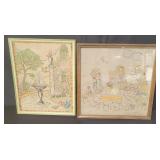 Pair of antique framed embroideries.