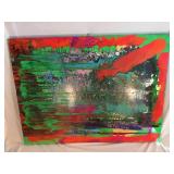 Abstract oil painting on wood panel