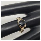 14k gold ring w/ blue topaz & clear stones