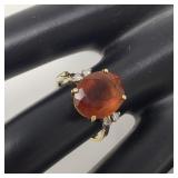 14k gold ring w/ diamonds & orange iolite stone