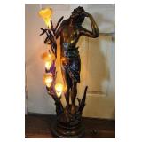Auguste Moreau bronze on marble Art Nuevo lamp