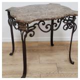 Wrought iron table with marble top