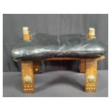 Vintage leather and wood camel seat