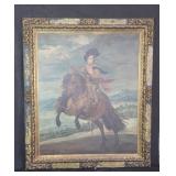 Antique equestrian portrait oil painting on