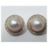 14K gold, diamond, & Mabe pearl clip on earrings