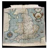 Rare Antique map of England, hand colored