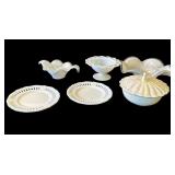 Group of 6 vintage milk glass items