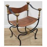 Campaign-style leather, wrought iron & brass