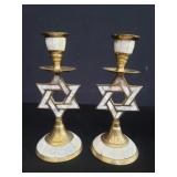 Mother of pearl and brass Star of David candle