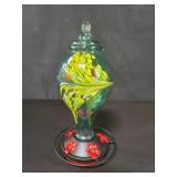 Art glass and metal  humming bird feeder