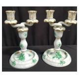 Pair of two-light Herend porcelain candleholders
