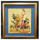 Framed handmade needlepoint tapestry