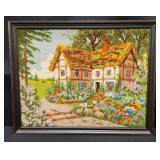 Framed handmade needlepoint tapestry