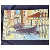 Vintage oil painting on canvas boat theme