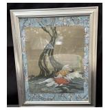 Framed gouache on paper card stock w/ water