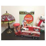 Vintage Coca-Cola collectibles, lamp, semi truck,