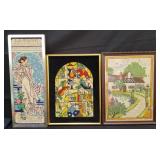 Group of needlepoint tapestry framed art