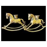 Pair of vintage brass rocking horse candle holders