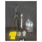 Box of miscellaneous bicycle helmet, glass golf