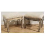 Pair of mirrored and upholstered vanity benches