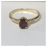 Sterling silver ring with garnet & diamonds