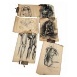 Lot of vintage charcoal art sketchings