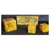 Four burl wood and acrylic cubes