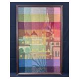 Framed signed hand woven wool tapestry