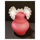 Large Fenton cranberry satin glass ruffled vase