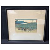 Framed Japanese block print reprint on rag paper