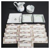 Box of porcelain place card holder, ashtray,