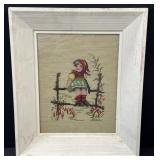 Vintage framed wool needle point Hummel girl style