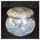 Crystal vanity jar with sterling silver lid