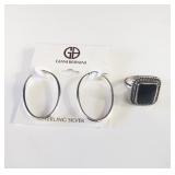 Sterling silver and onyx ring and sterling