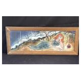 Framed signed hand painted tile wall art