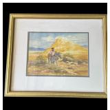 Framed Lloyd Harting style watercolor painting