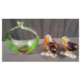 Lot of 3 Murano art glass items- 2 bird