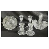 Lot of vintage crystal glass candle holders with