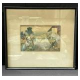 Framed vintage Japanese block print reproduction