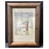 Framed pencil-signed watercolor still life